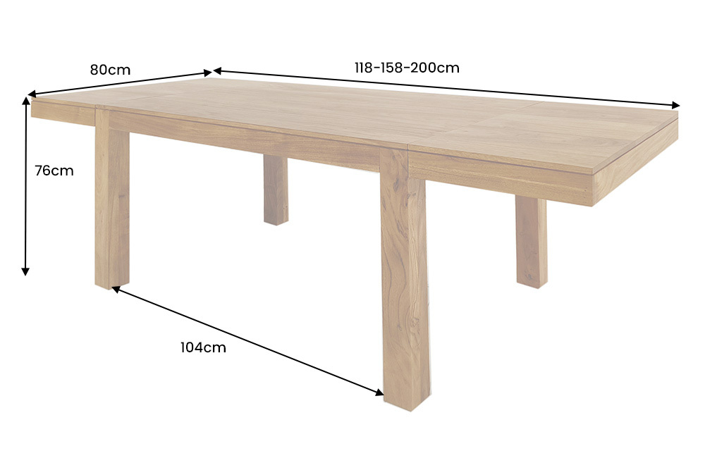 Massiver Holz Esstisch PURE 120-200cm natur Mangoholz mit Ansteckplatten