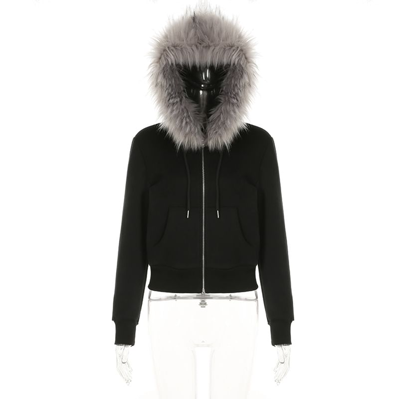 BrickBlack - Jas met capuchon en rits van imitatiebont