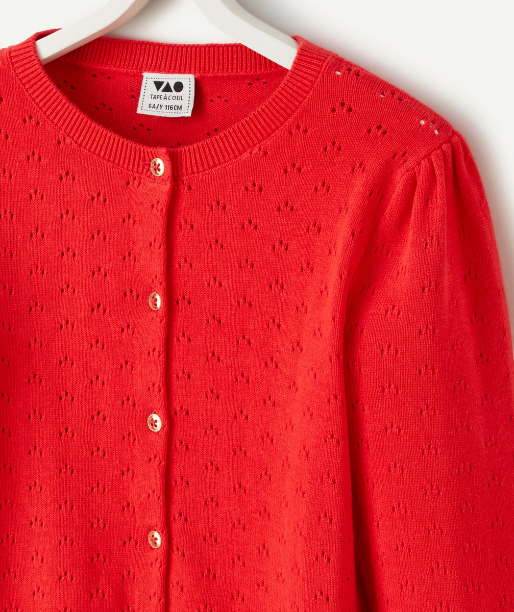 CARDIGAN MANCHES LONGUES FILLE AJOURÉ ROUGE