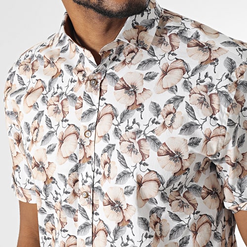 Chemise Manches Longues Blanc Beige Floral