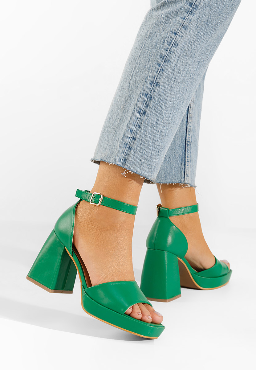 Sandales à talon épais verts Alexaria