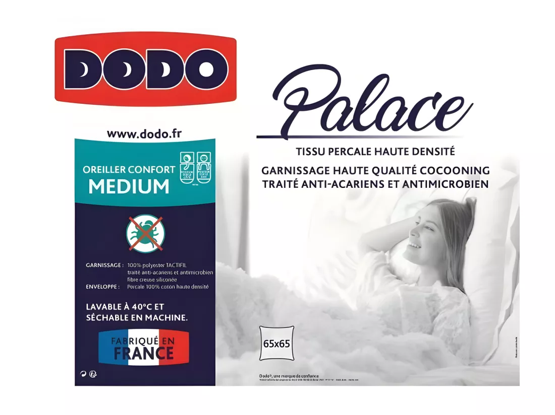 DODO Oreiller Percale Anti-Acariens PALACE - 65 x 65 cm