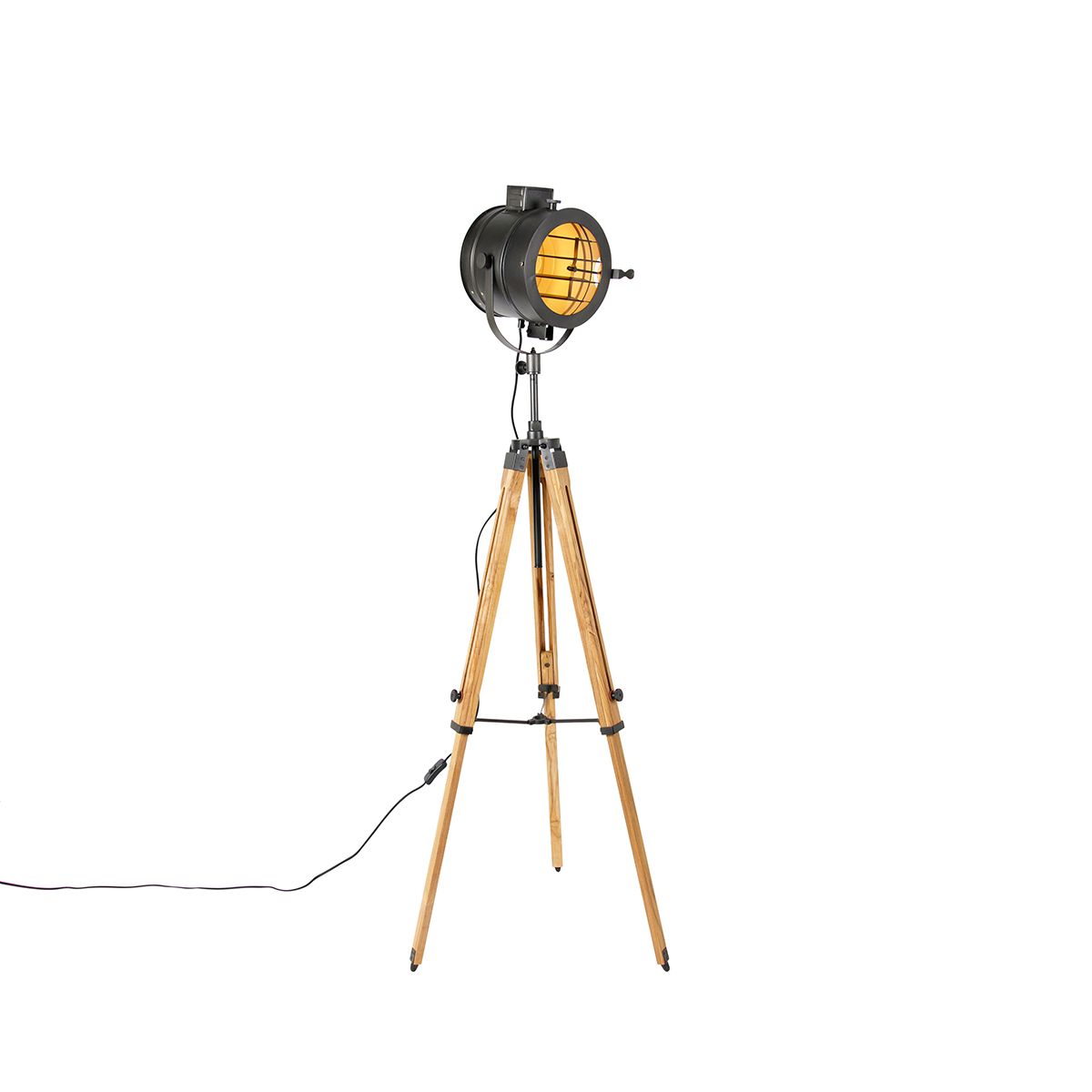 Tripod vloerlamp zwart met hout studiospot - Radient