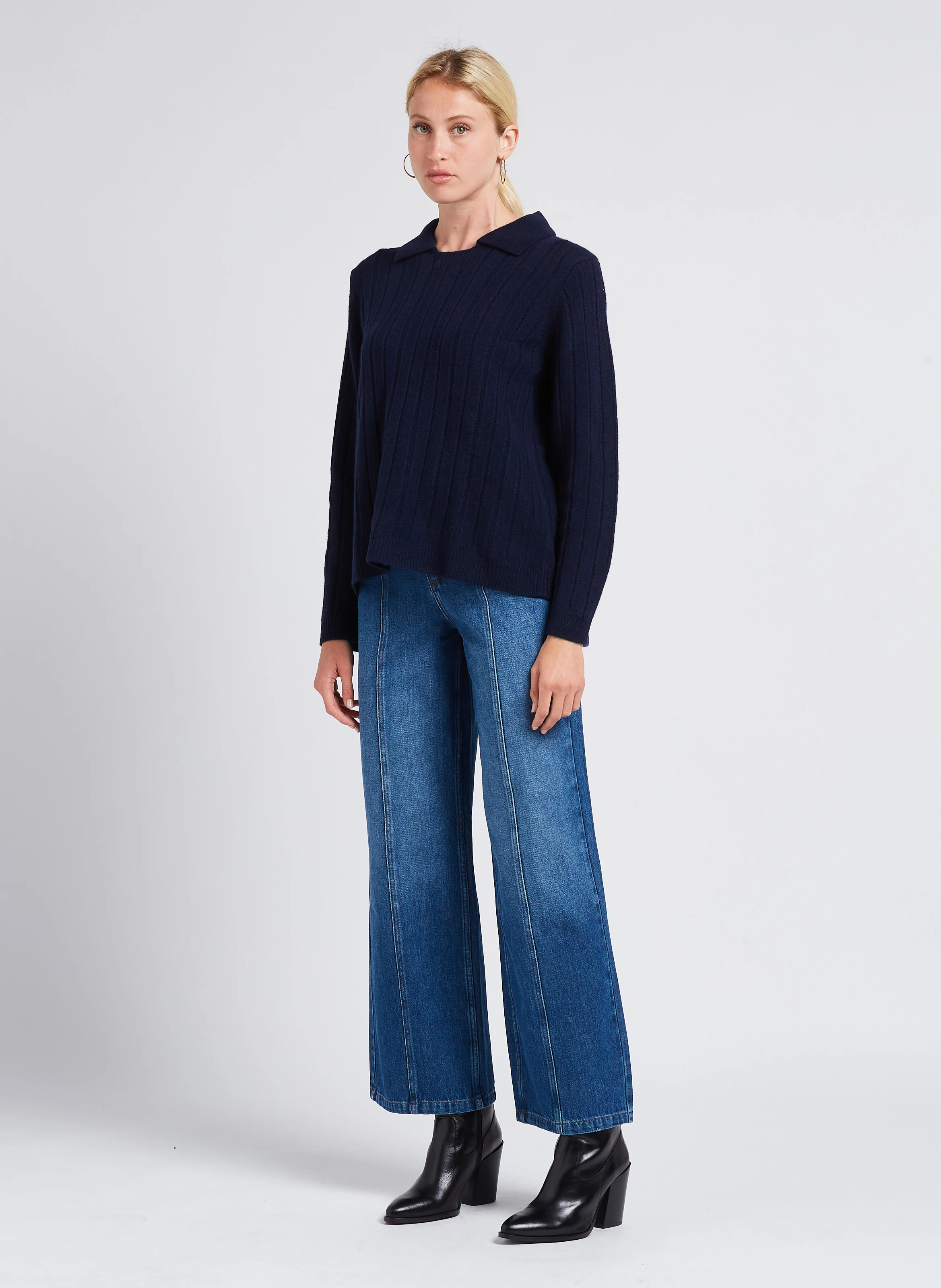 ORIANE - Jean large taille haute | Bleu