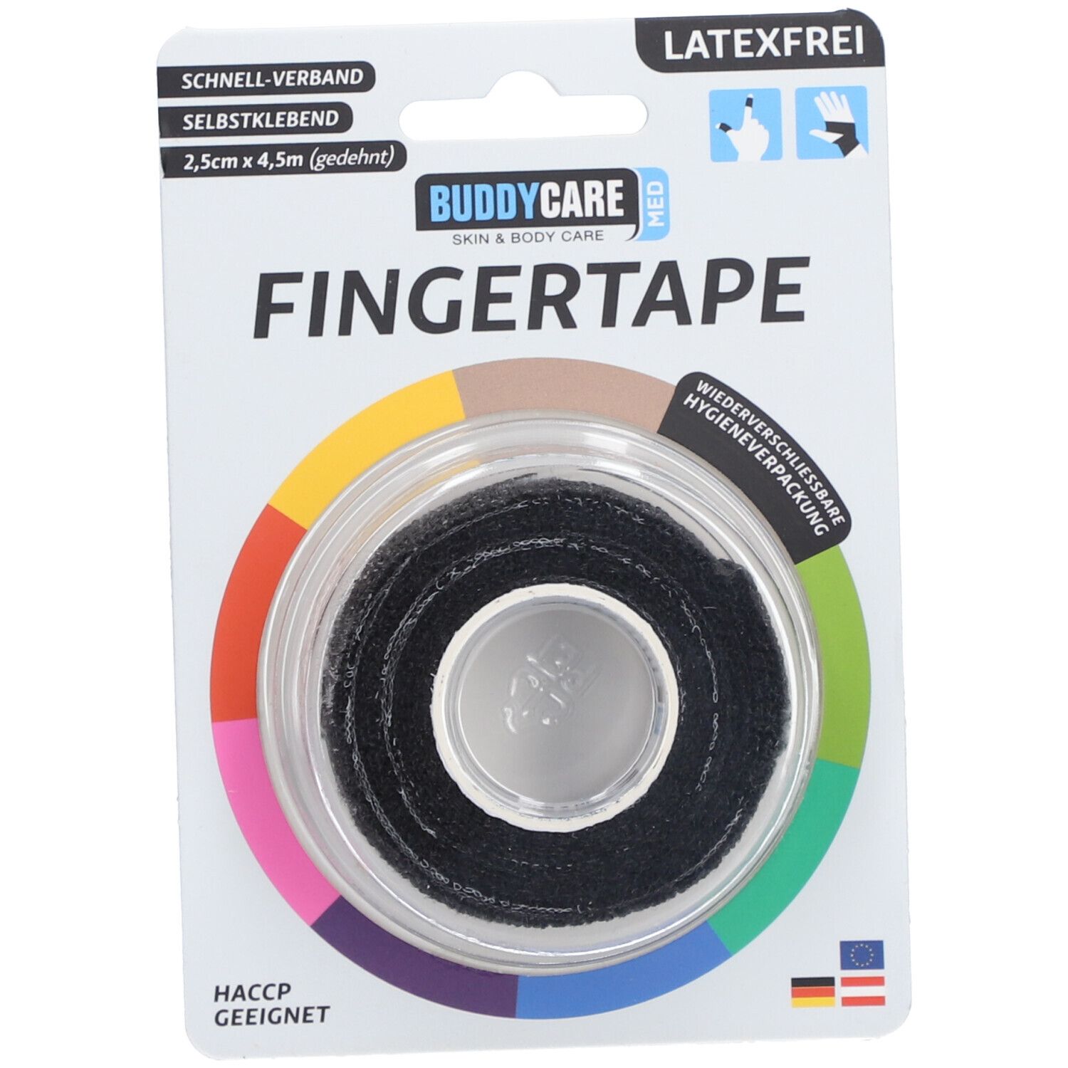 BUDDYCARE® MED Fingertape SCHWARZ 2,5cmx4,5m Latexfrei