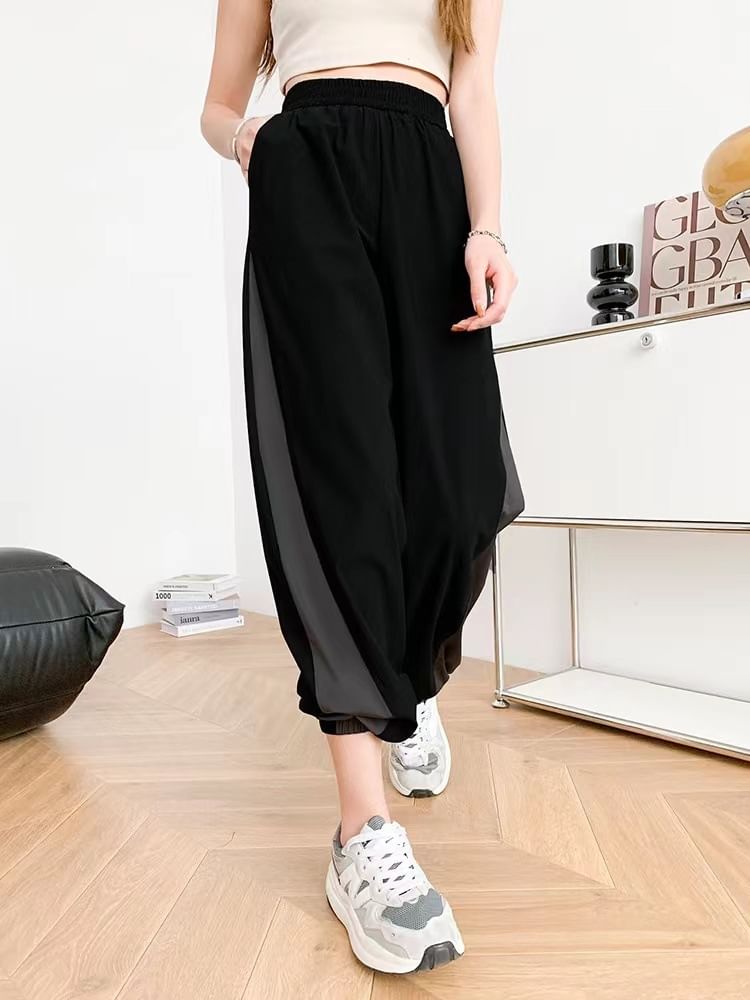 Sistyr - Elastische taille, tweekleurige rechte trainingsbroek
