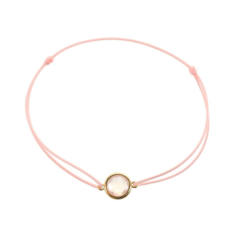 Bracelet cordon rose montés avec un quartz rose - Be Jewels