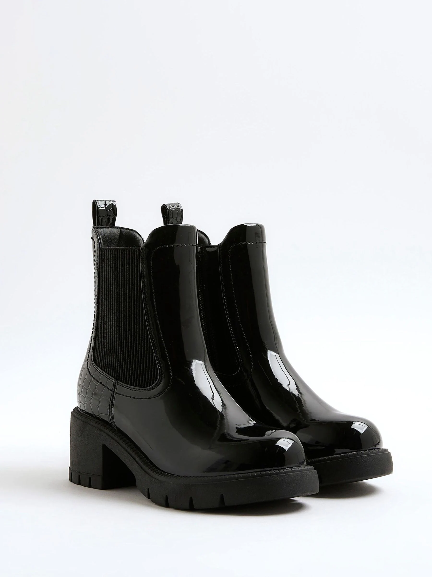 River Island Patent Heart Print Heeled Chelsea Boots