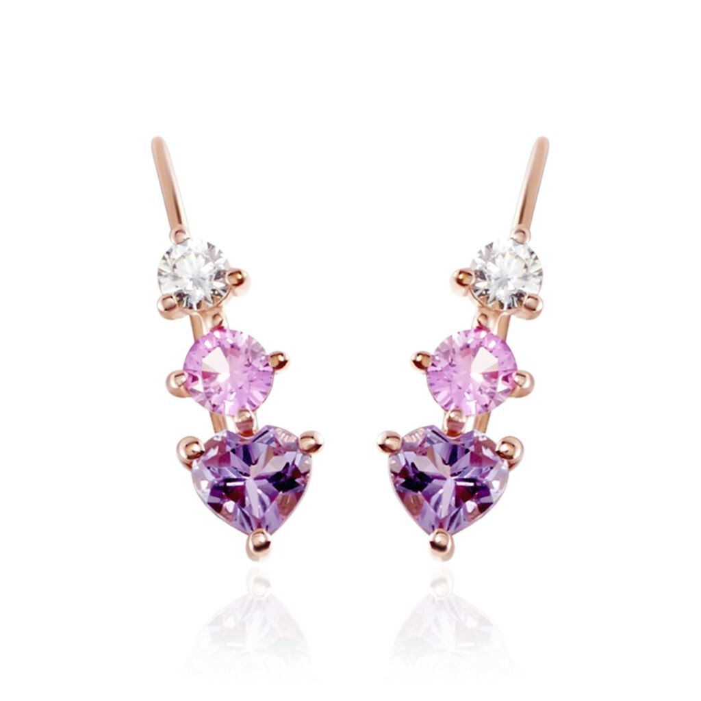 Boucles D'oreilles Lauressa Or Rose Amethyste Violet Oxyde