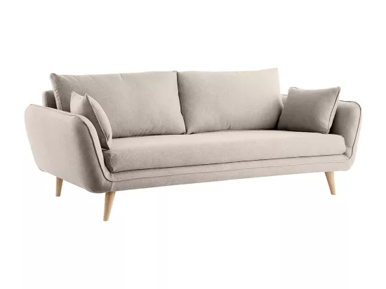 Canapé scandinave 3 places en tissu beige et bois clair CREEP