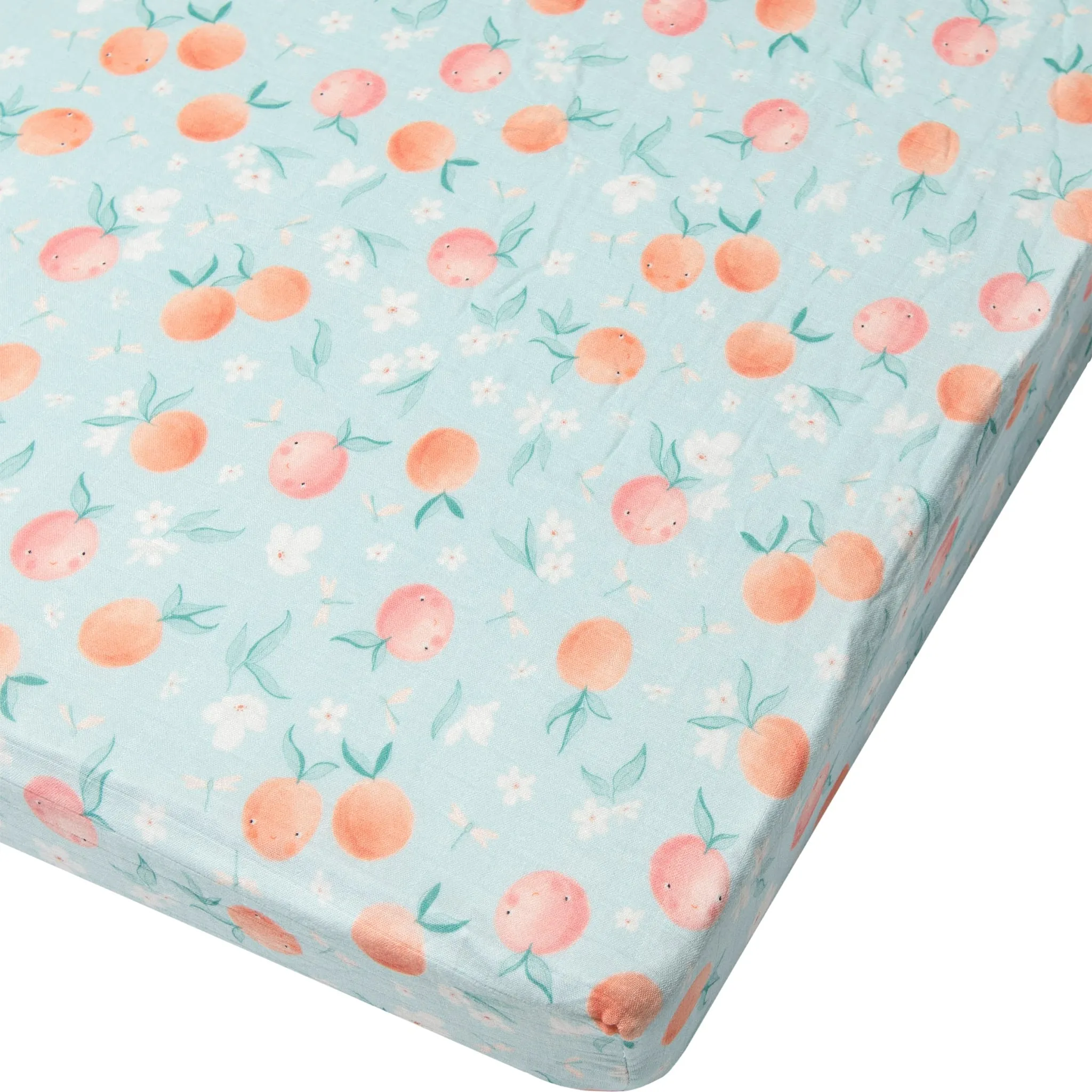 Loulou Lollipop Drap Contour pour Lit de Bébé - Mousseline Bambou Pêches