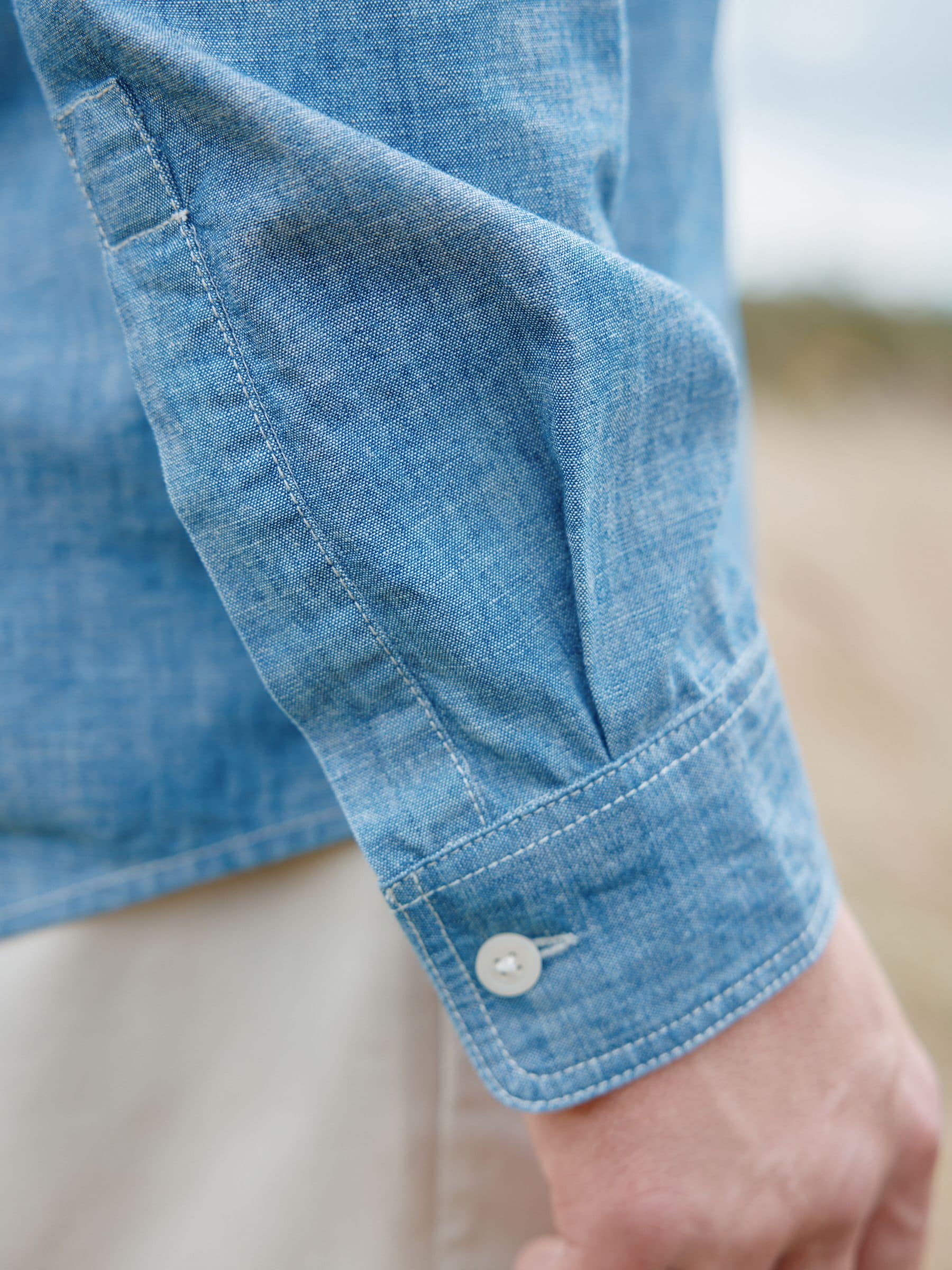 Blauw - Long Sleeve Chambray Denim 100% Cotton Shirt