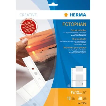 HERMA Fotophan Fotosichthüllen, 9 x 13cm quer, weiß, 10 Hüllen