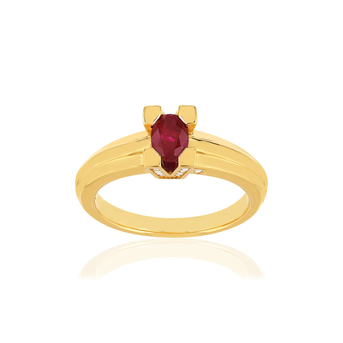 Bague VAN BRILL or jaune 750, rubis, diamants.