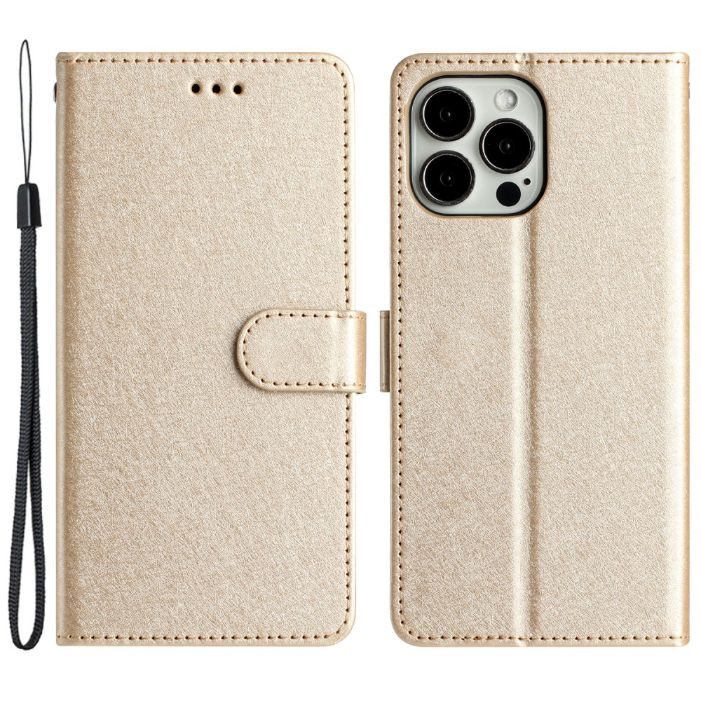 iPhone 15 Pro Max Leder Tasche Flipcover Wallet mit Kartenfächern - Gold