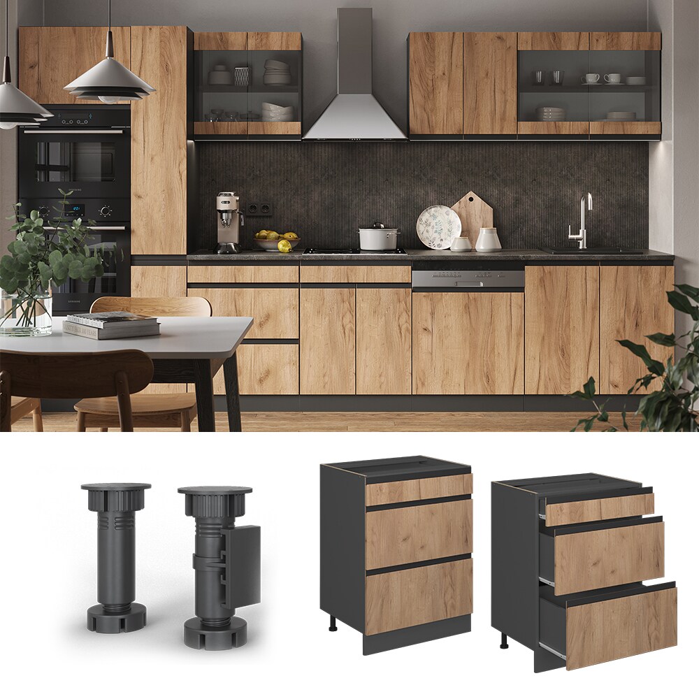 Vicco Schubladenunterschrank Küchenschrank Küchenmöbel R-Line J-Shape Anthrazit Eiche 60 cm modern