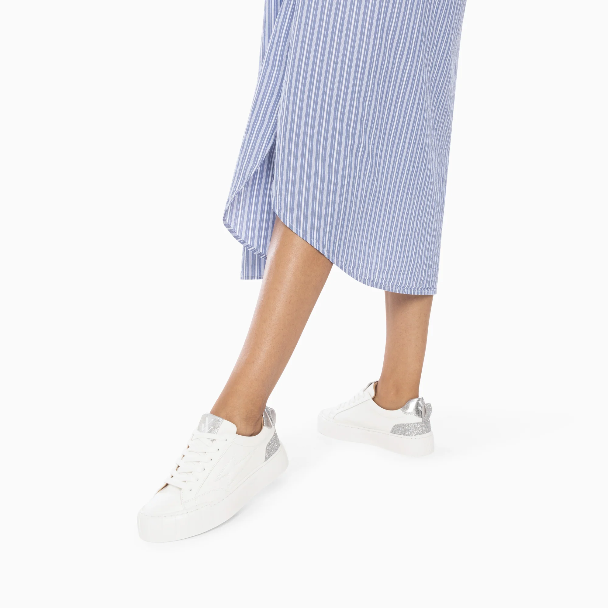 Sneakers-Baskets éclair Miley blanc et argent pailleté à lacets