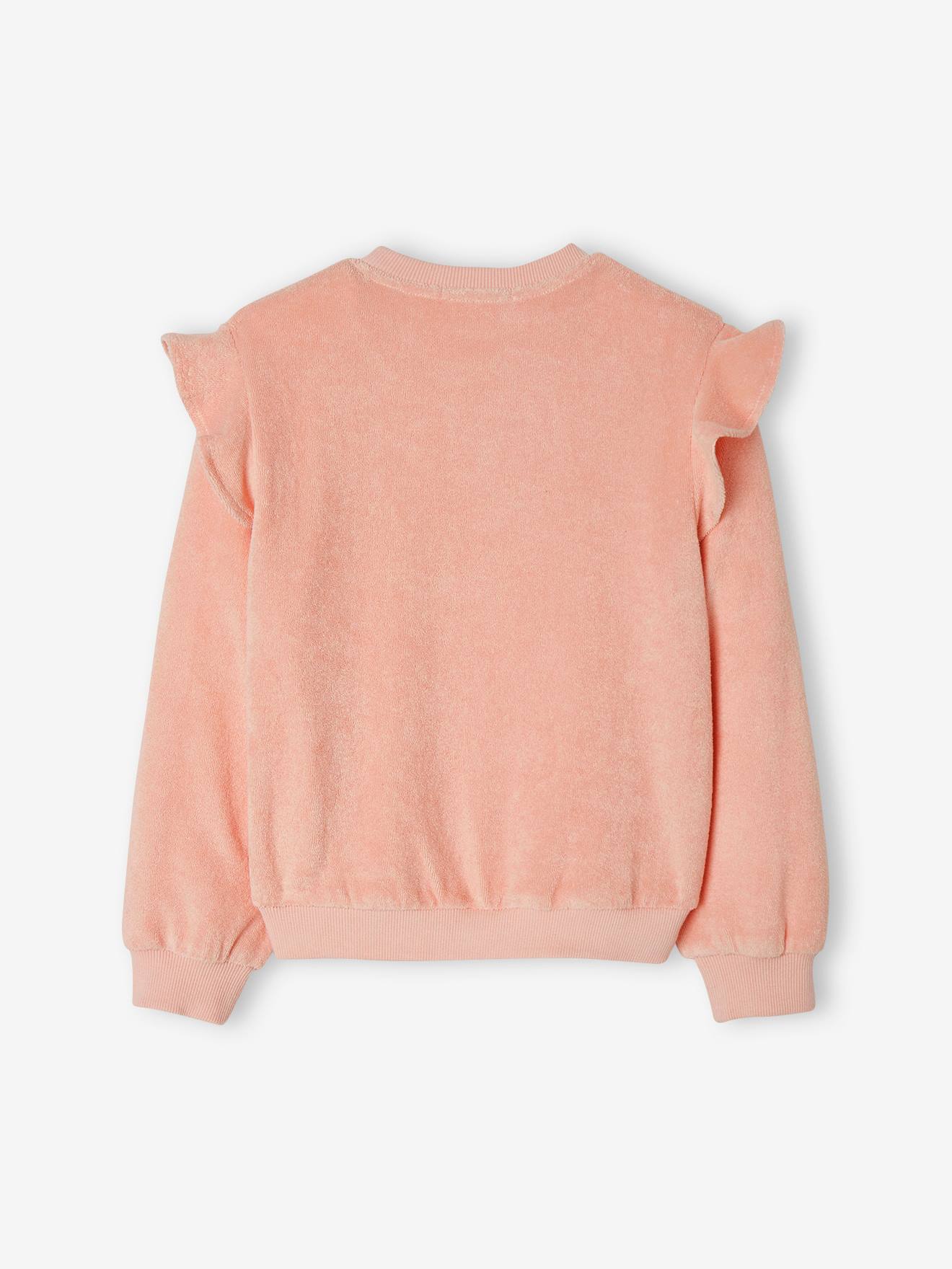 Blusa de moletom rosa claro com babados em tecido atoalhado para meninas