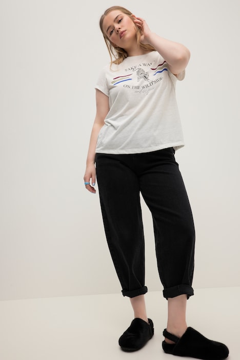 T-Shirt, Rundhals, Halbarm, Print, Melange