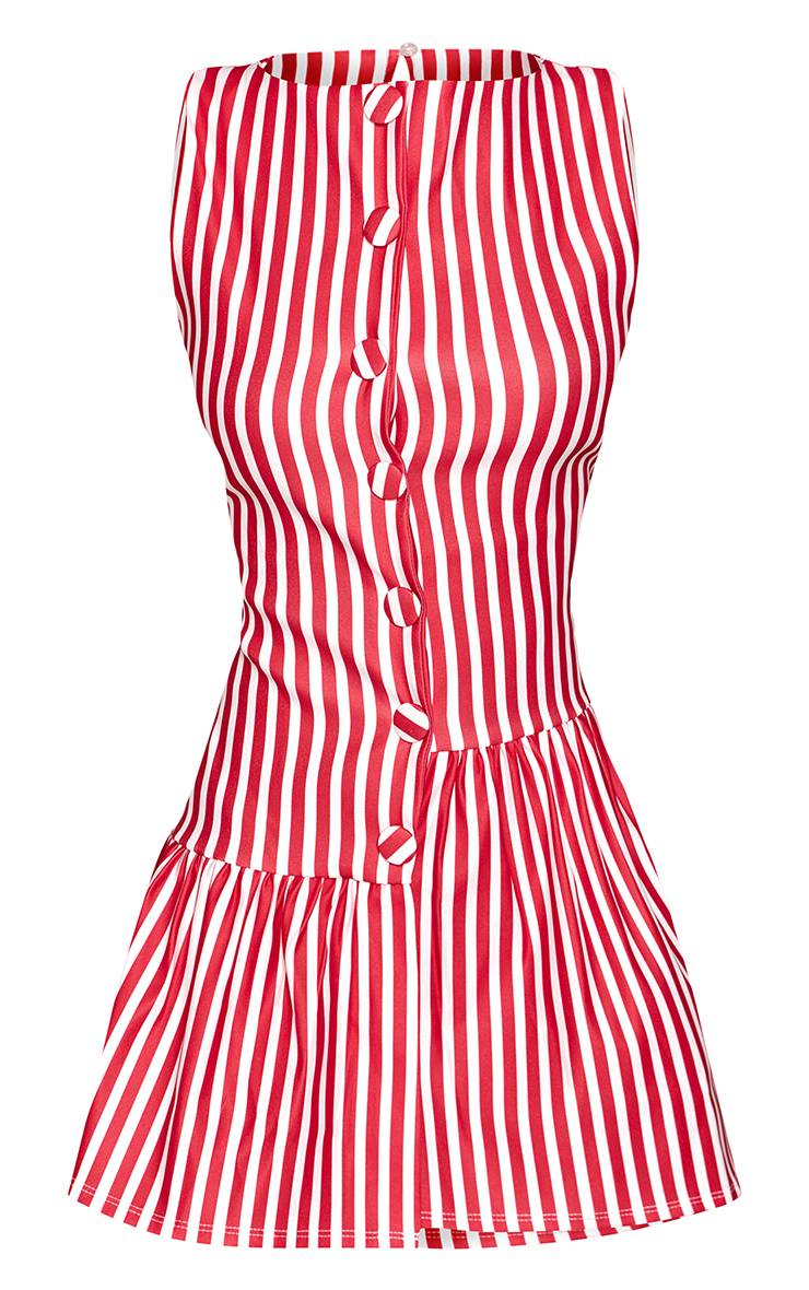 Rouge Robe Droite Asymétrique À Rayures En Tissu Extensible Avec Boutonnage
