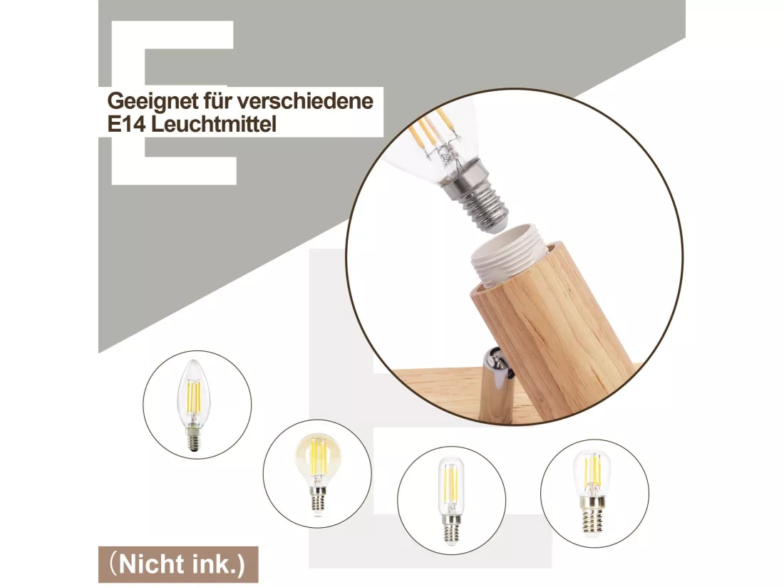 NETTLIFE Plafonnier 1 Spots noir aspect bois - plafonnier E14 orientable 350° 4 ampoules max 40w moderne pour salon chambre cuisine.