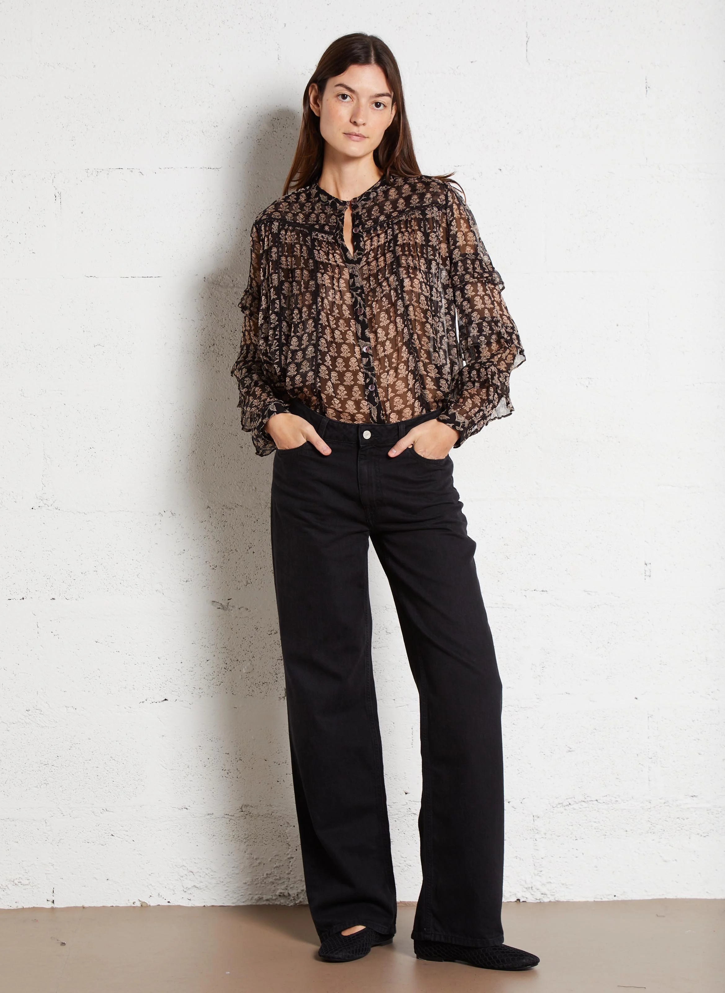 MAGNOLIA VENICE - Blouse col rond à imprimé fleuri | Noir