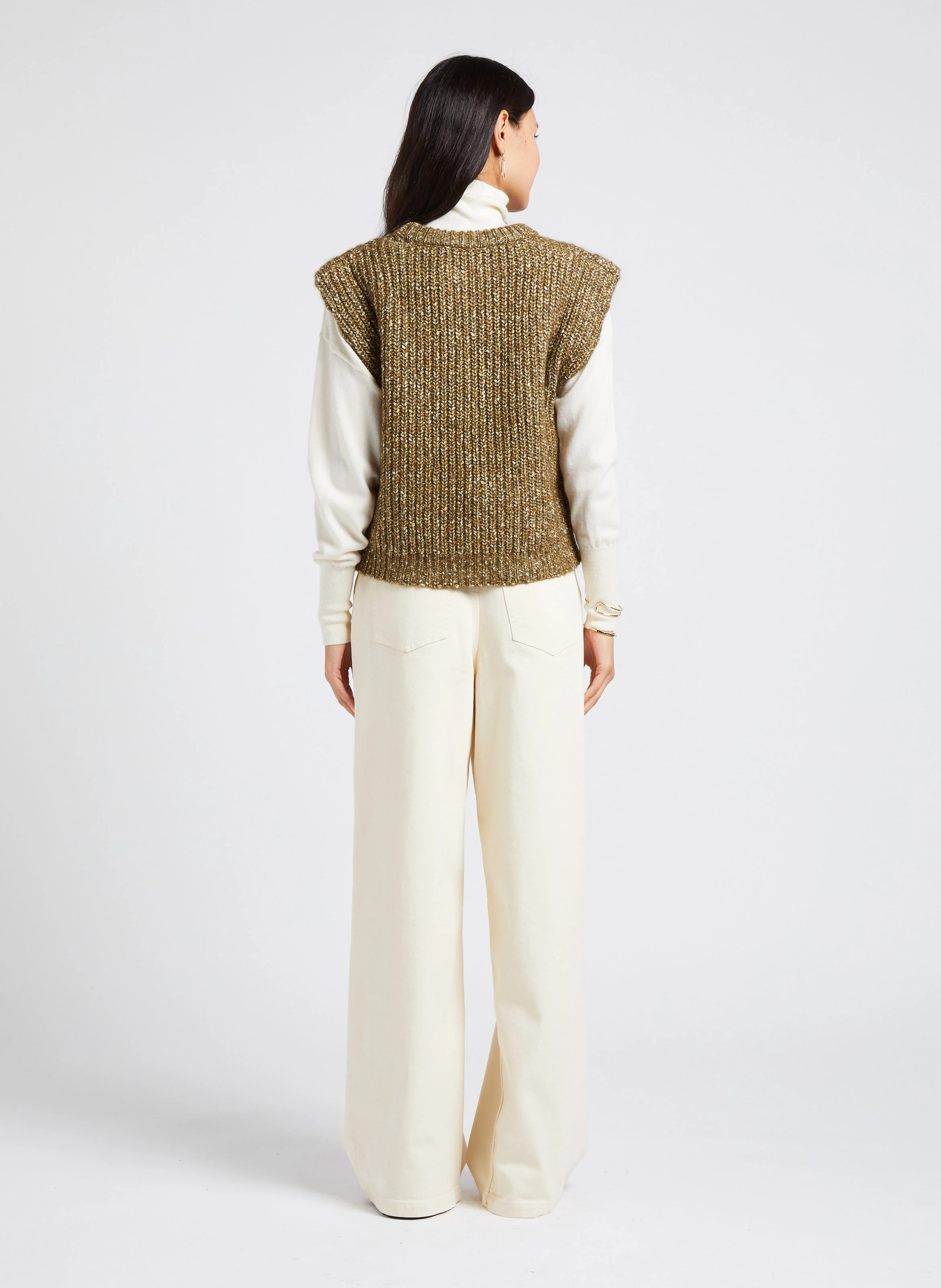 KENDRA - Pull col rond en coton et en laine mélangés | Kaki