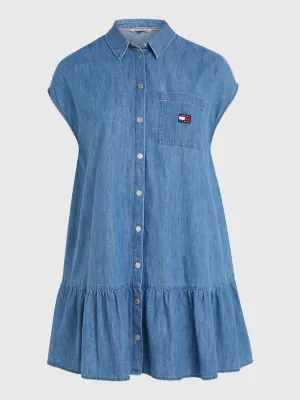 Vestido camisa jeans chambray com emblema Curve