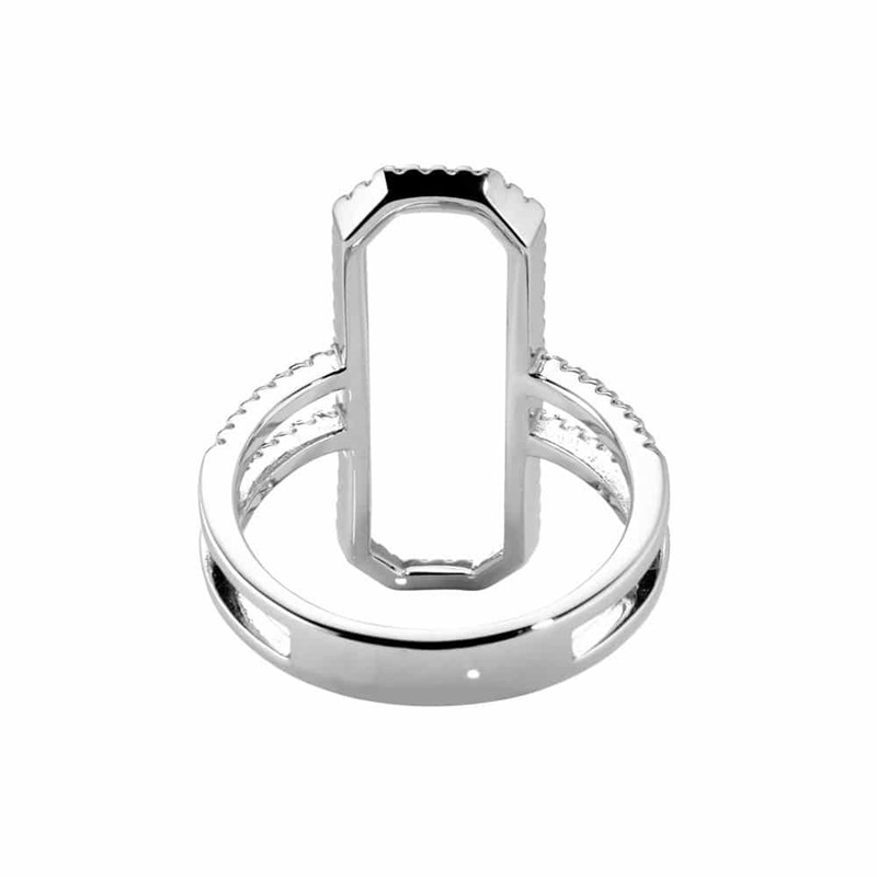 Bague Argent Rhodié Moderne Rectangle Sertie