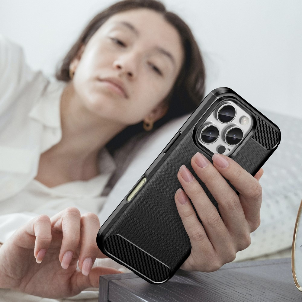iPhone 16 Pro Gummi Case Schutzhülle Carbon Look - Schwarz