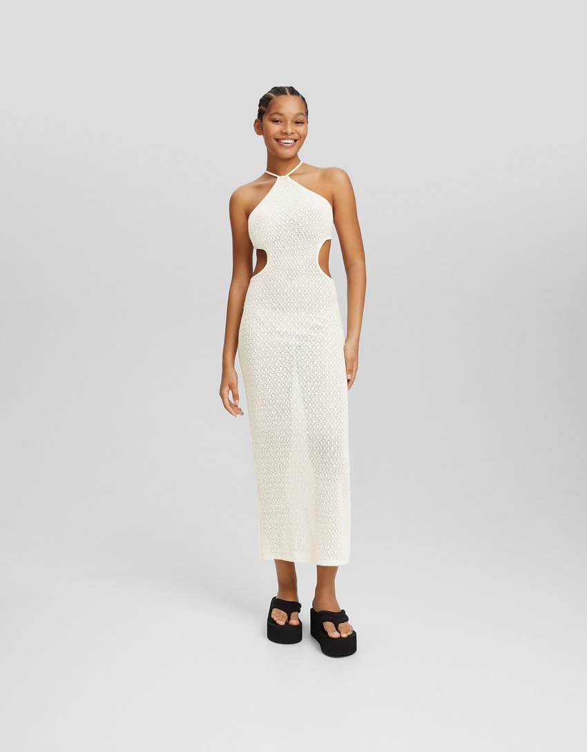 Vestido longo rústico com alças finas