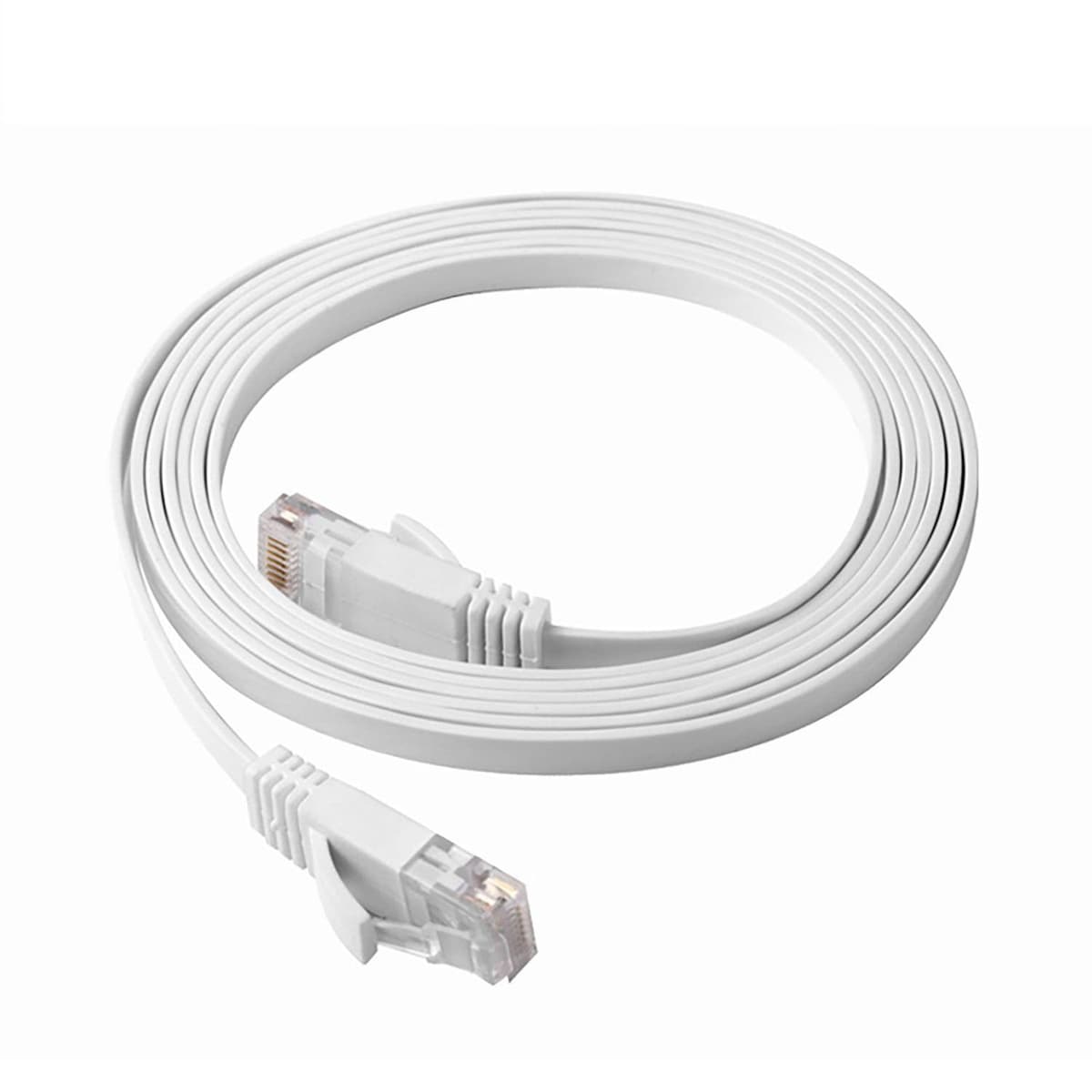 NÖRDIC Cat6 U/UTP flat nettverkskabel 7,5m 250MHz båndbredde og 10Gbps overføringshastighet hvit