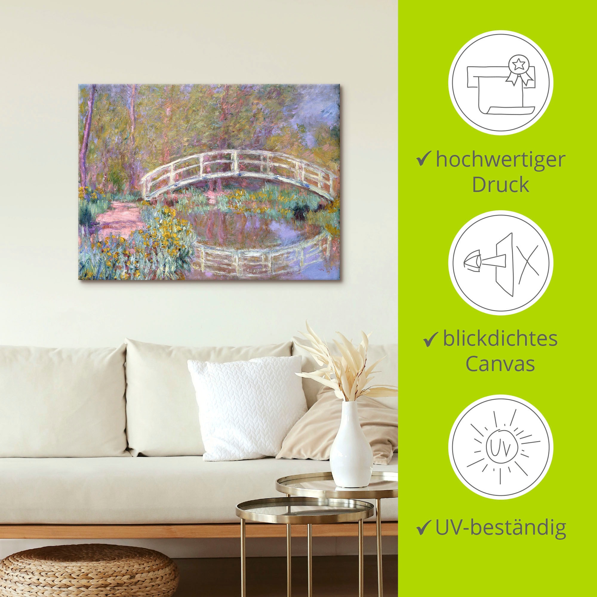 Artland Leinwandbild »Brücke in Monets Garten« Gewässer 1 Stk. tlg. auf Keilrahmen gespannt