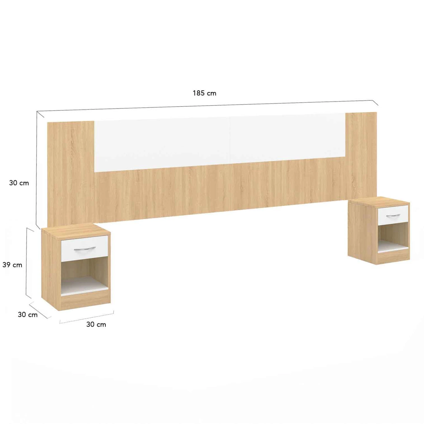 Tête de lit sur pied avec chevets modulables SAPA pour lit 140, 160 ou 180 cm bois et blanc