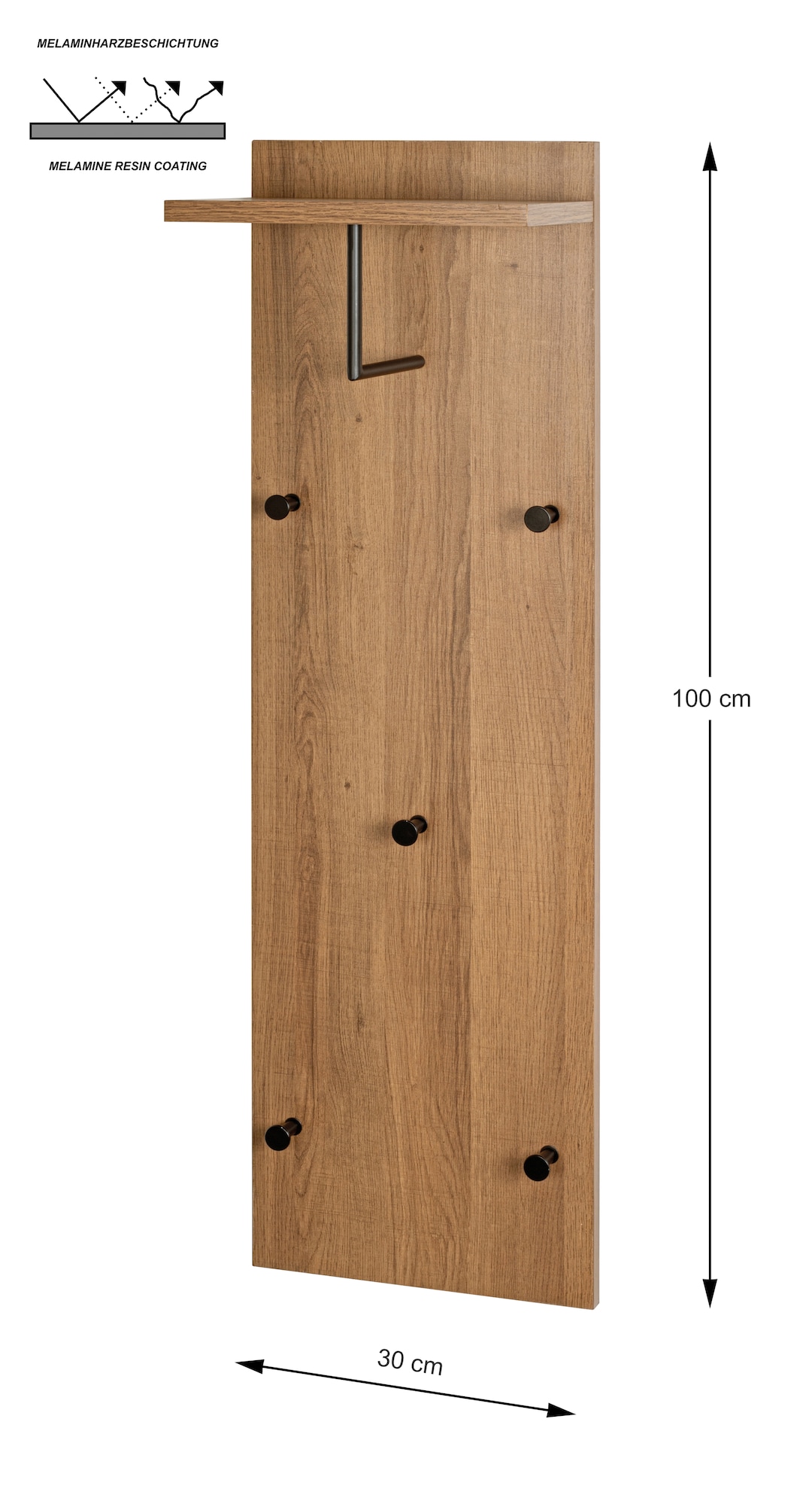 Wandgarderobe 30 x 100 cm braun/schwarz