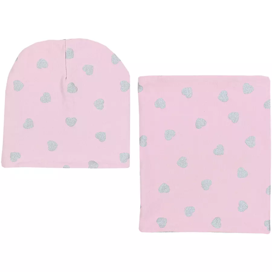 TupTam Unisex Kinder Beanie Mütze Schlauchschal Set rosagrau