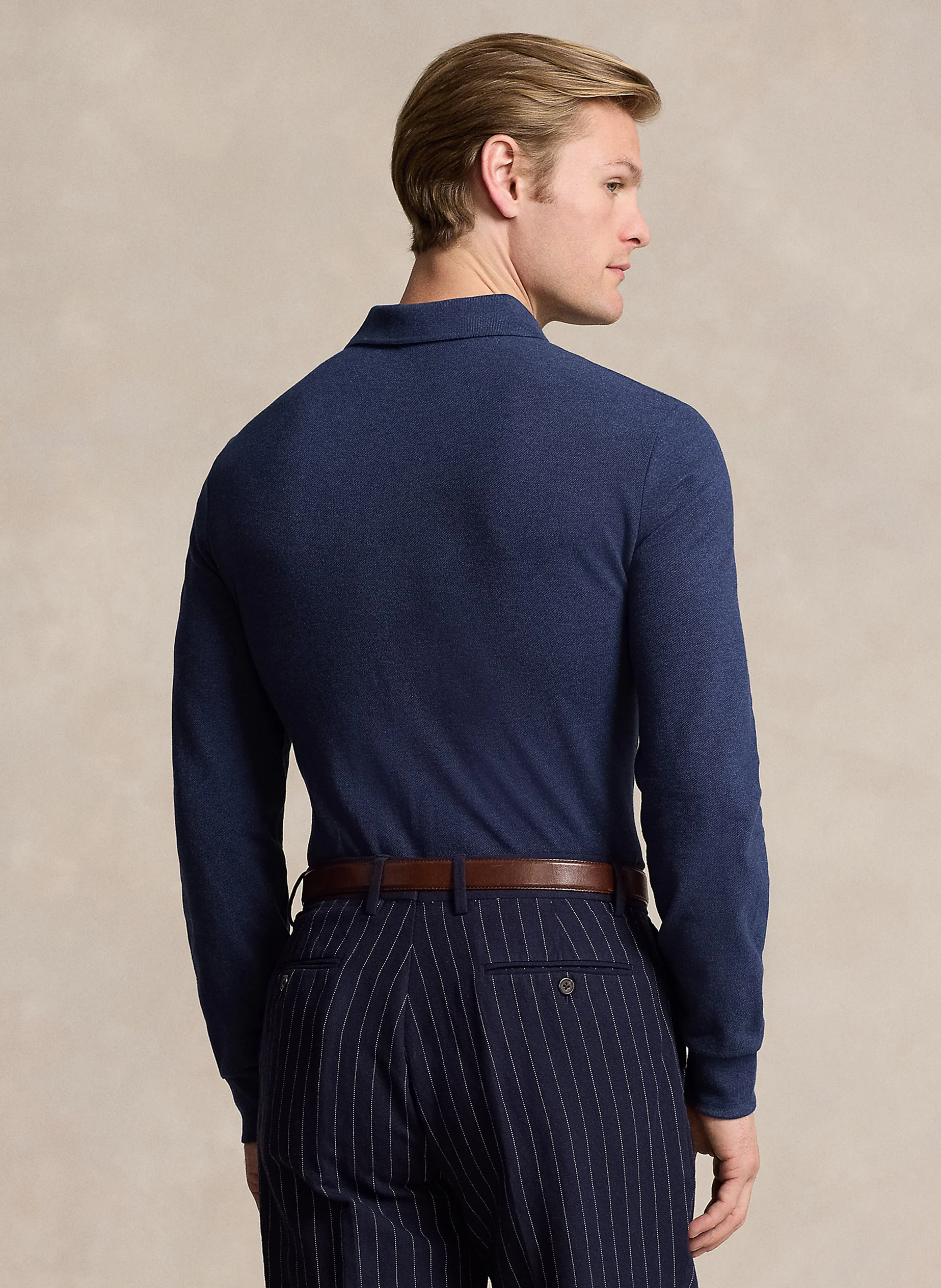 Polo manches longues regular-fit en piqué de coton | Bleu