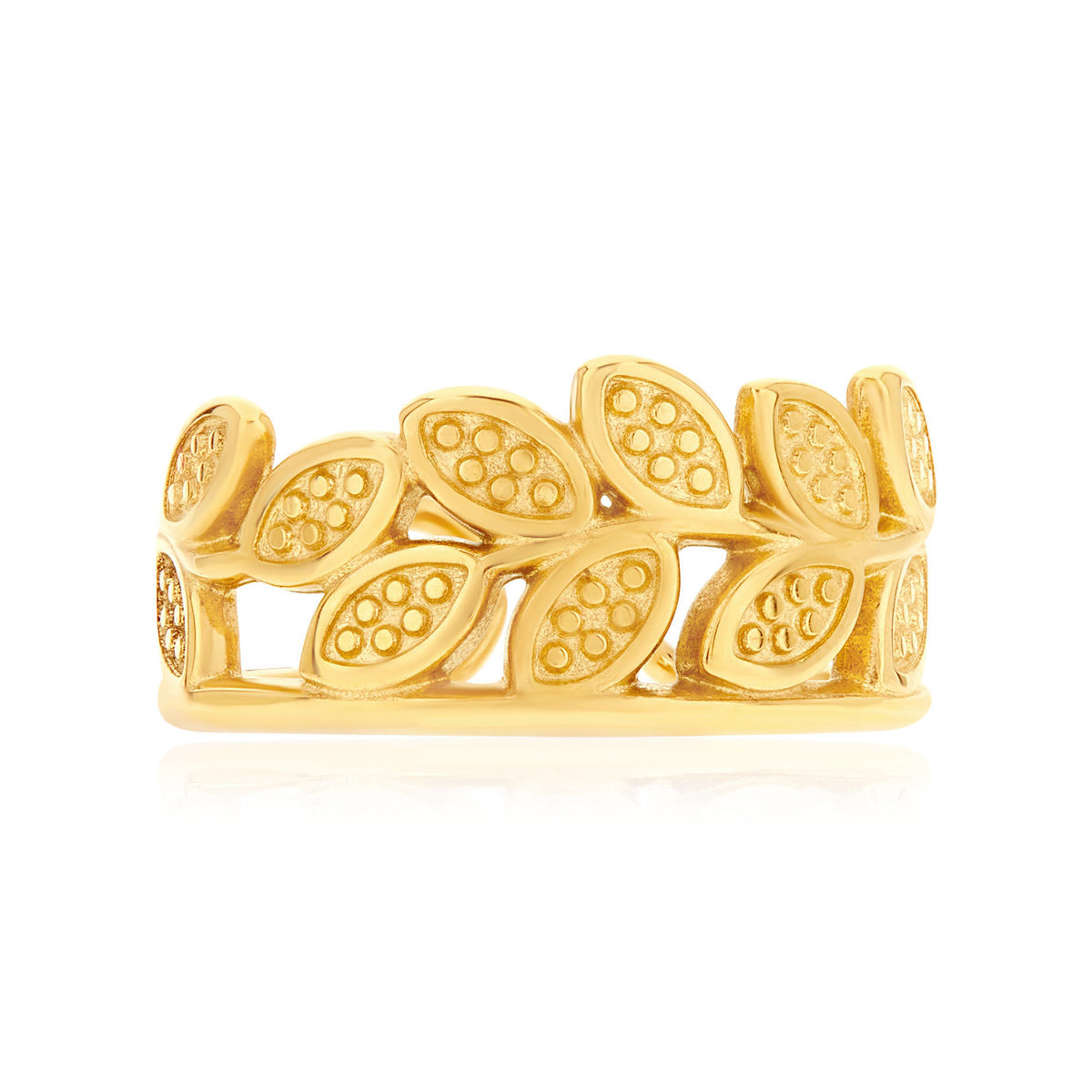 Bague acier doré ouverte feuilles