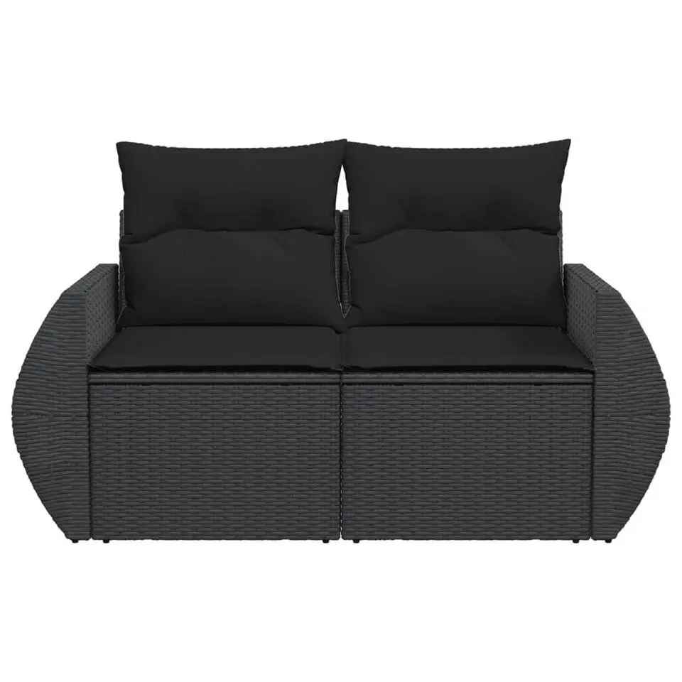 vidaXL - Tuinbank 2-zits - Zwart - Poly rattan - Met kussens