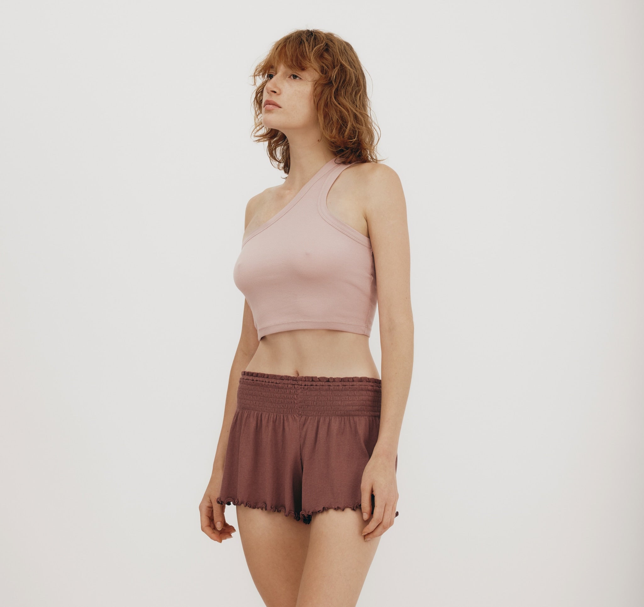 ORGANIC COTTON<br>Core Rib One Shoulder Crop Top