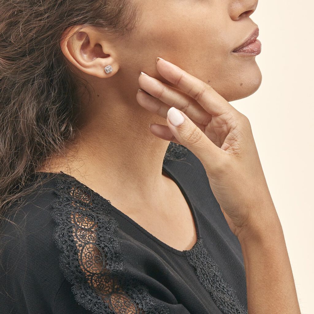 Boucles D'oreilles Puces Collection 1986 Or Blanc Diamant