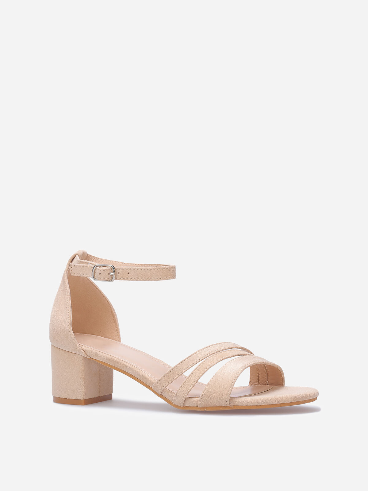 Sandales en suédine à fines brides et talon carré- Beige