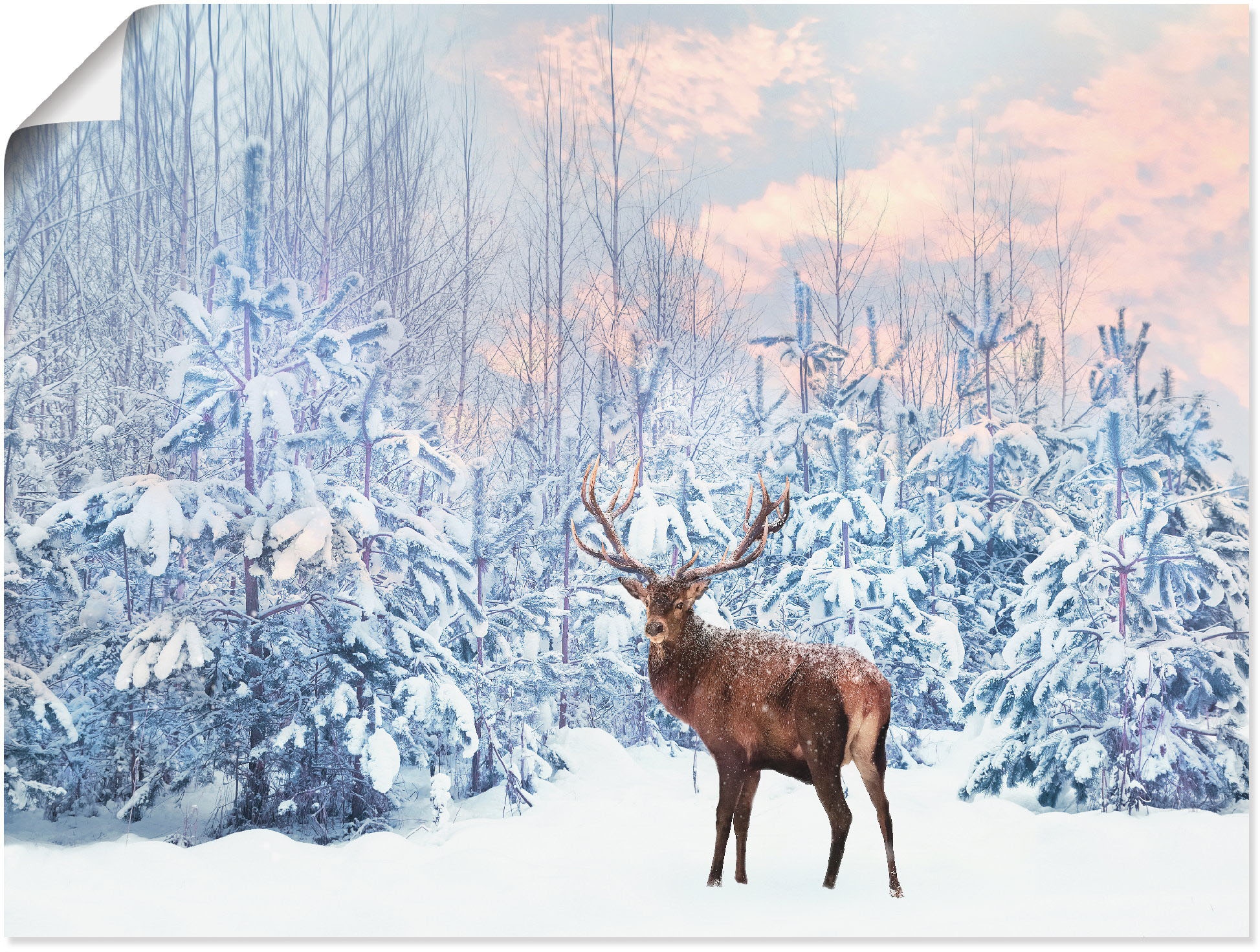 Artland Wandbild »Hirsch im Winterwald« Hirschbilder 1 Stk. tlg. als Leinwandbild, Poster in verschied. Grössen