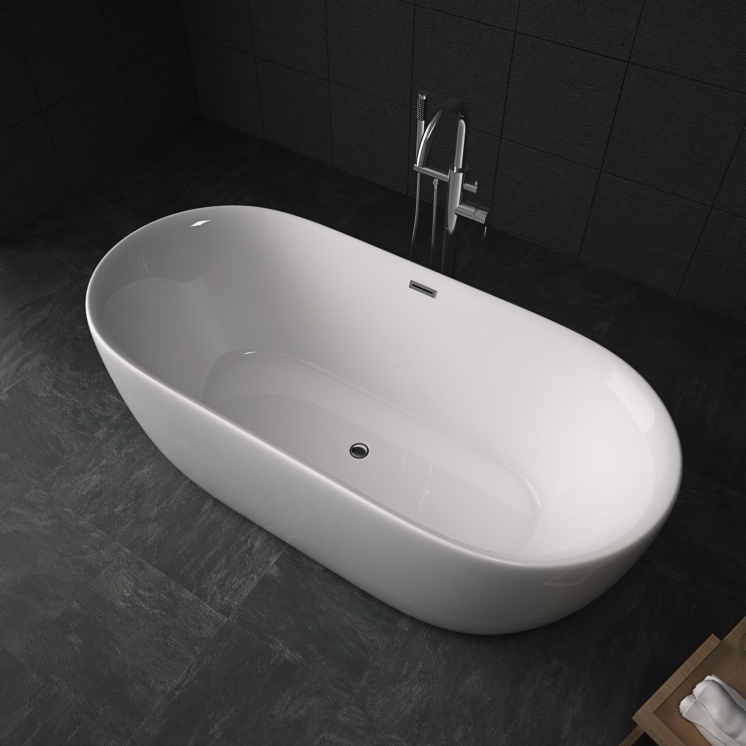 TroniTechnik® Freistehende Badewanne SIFNOS Maße ca. 170 x 80 x 58cm Wanne - Füllmenge 195 Liter, aus Acryl mit Siphon