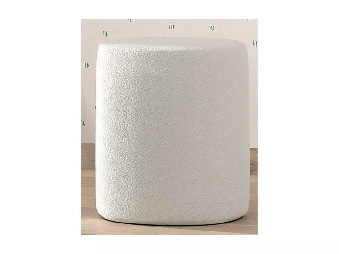 CONNIE - Pouf Rond 41cm Tissu Bouclé Blanc