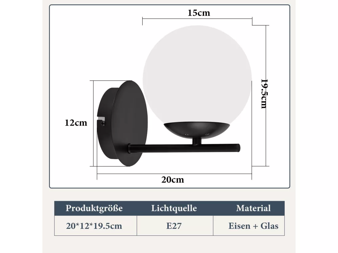 NETTLIFE Applique Noir Intérieure - E27 Métal Design Moderne en verre Lampe de Lit Applique Salle de Bain Vintage Lampe de Couloir