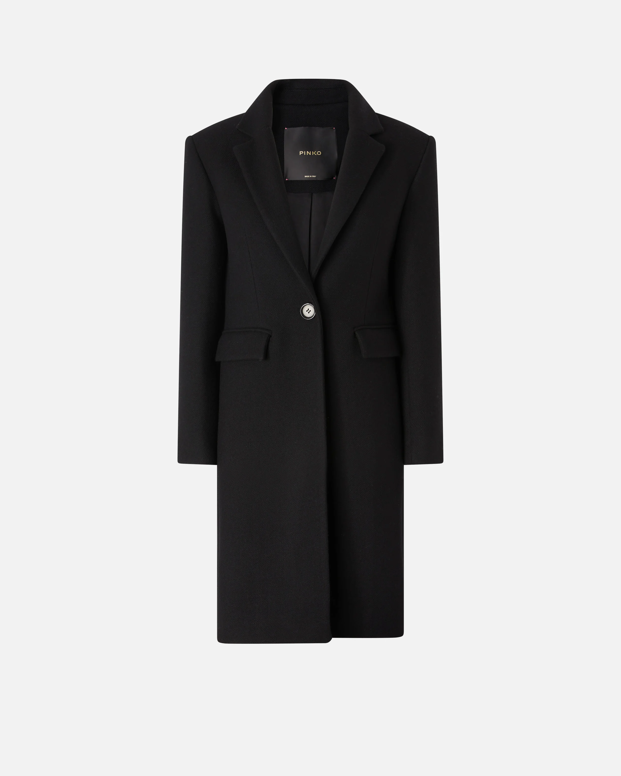 Manteau droit en drap de mélangée | Noir