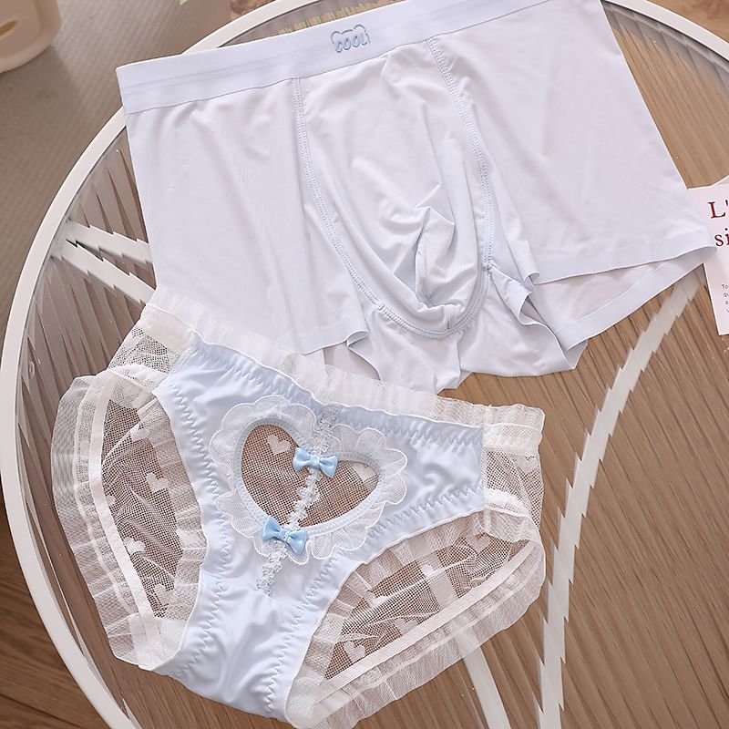 Pancherry - Matching set voor koppels: boxershort met letters + kanten slip met hartvormige uitsparing