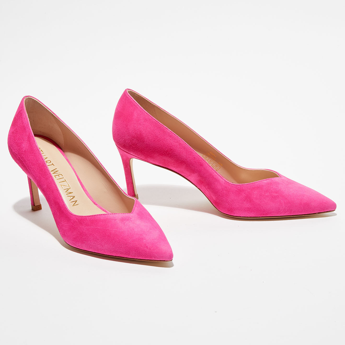 Stuart Weitzman Escarpins en Velours de Cuir Anny 70 fuchsia - Talon 7 cm
