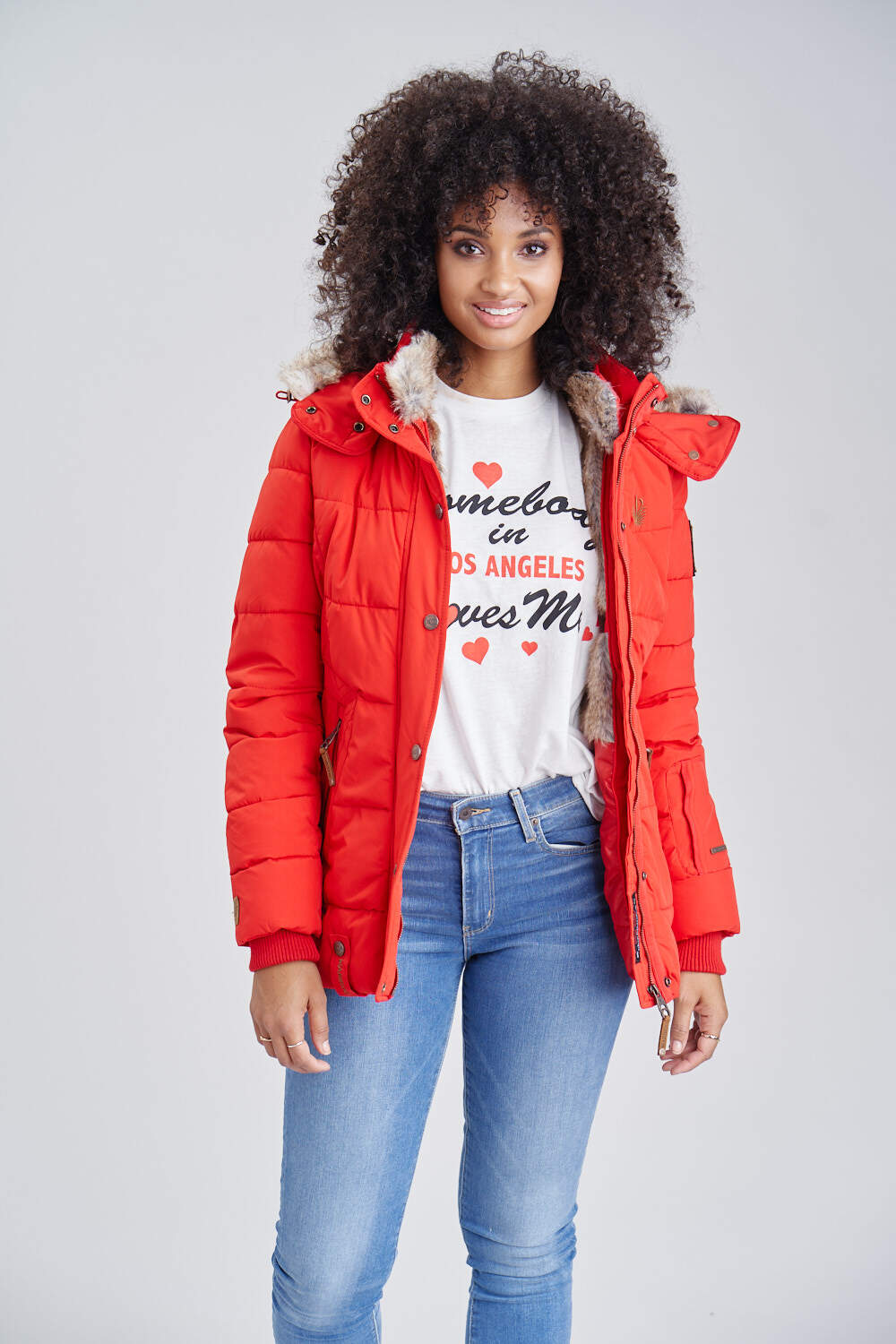 MARIKOO Damen Stylischer Winterjacke Steppjacke Mit Großer Kapuze Nekoo